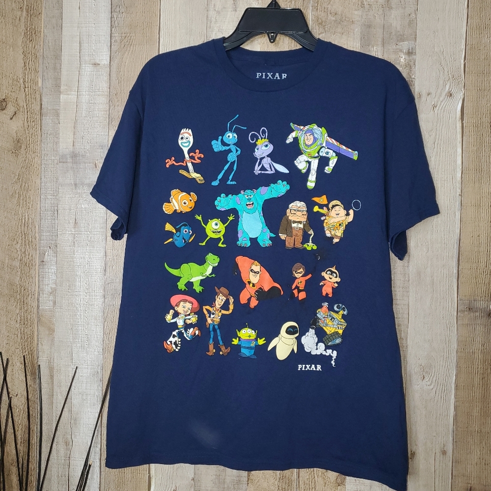 Disney Pixar Characters Blue Short Sleeves Tshirt Size Large